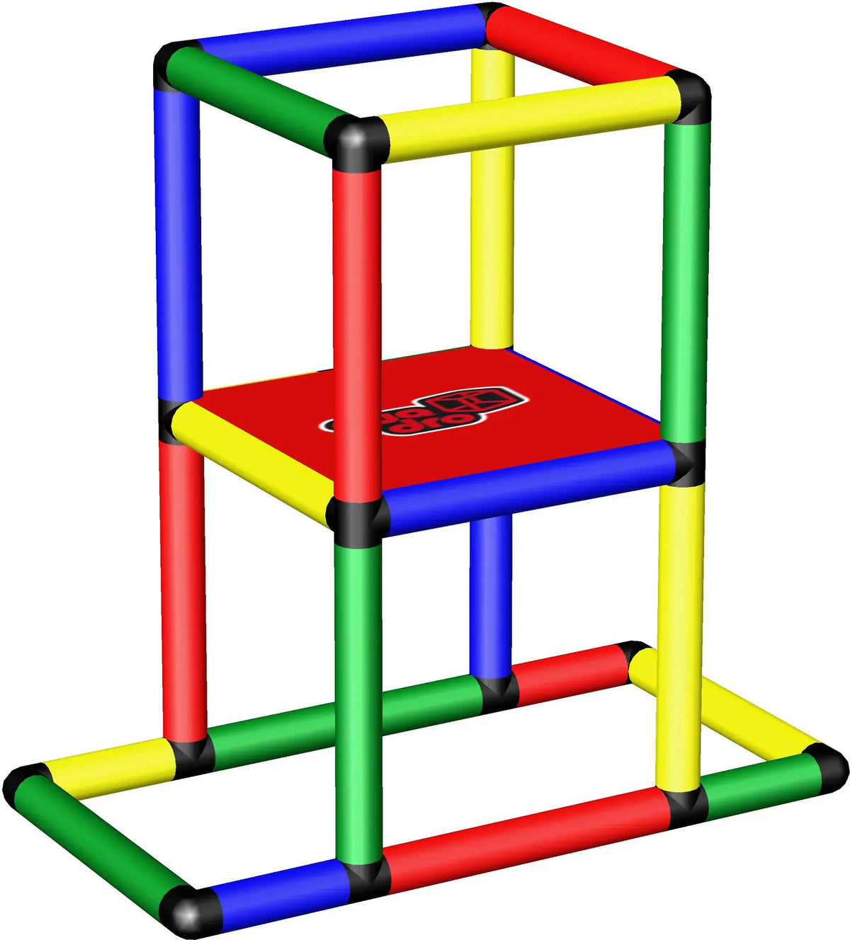 QUADRO learning tower with red platform and multicoloured tube frame